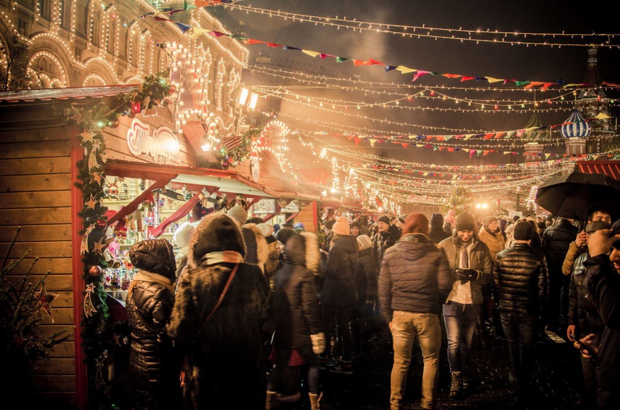 a bustling christmas market