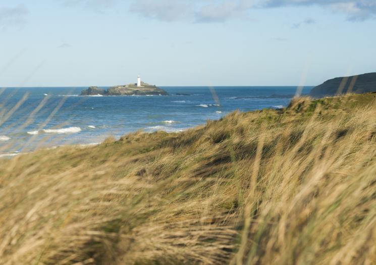 The view of Godrevy Lighthouse from the dunes