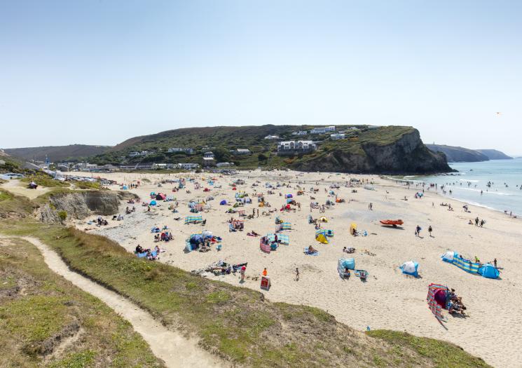 Porthtowan Beach on a clear day