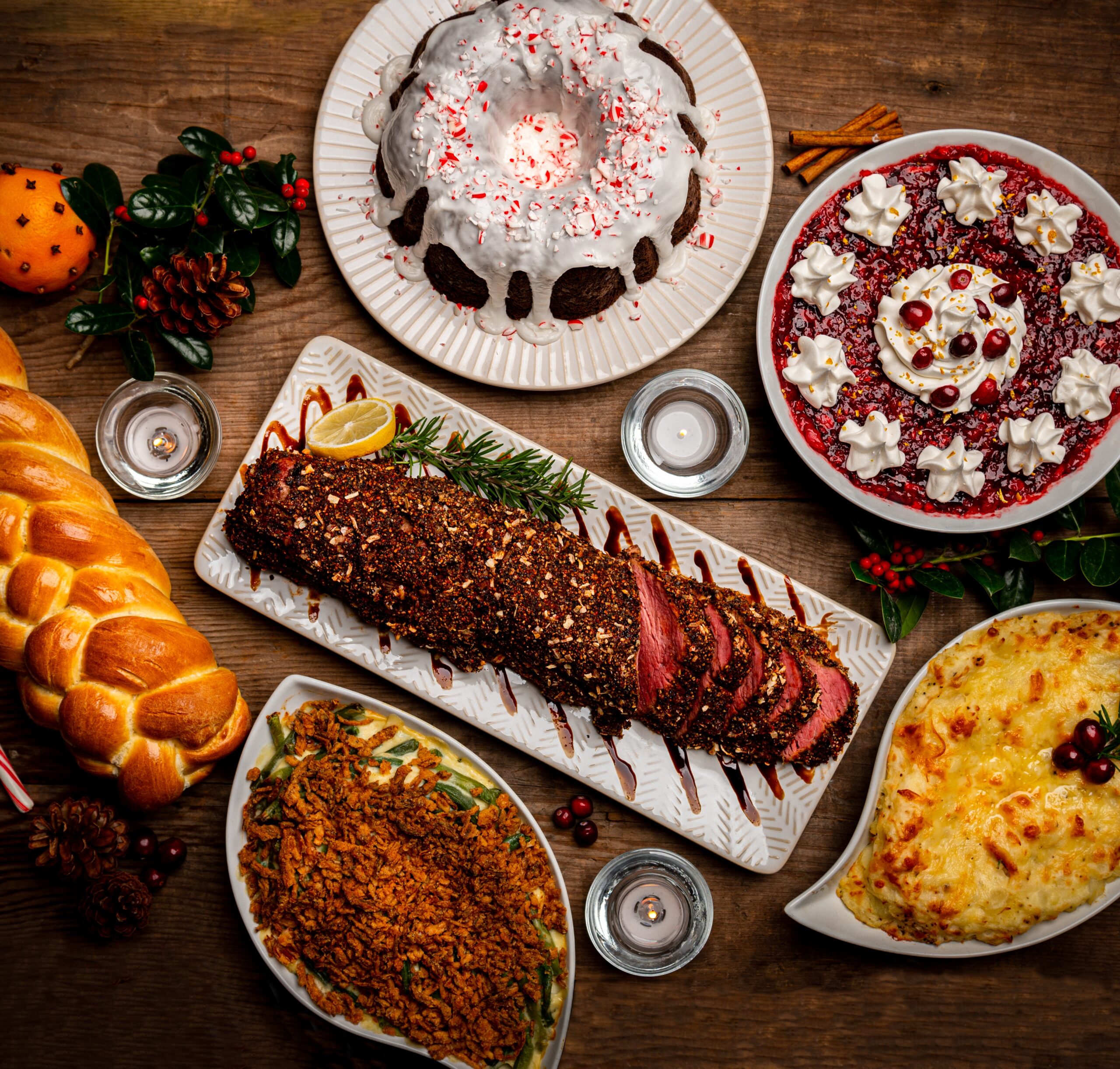 christmas food on a wooden table