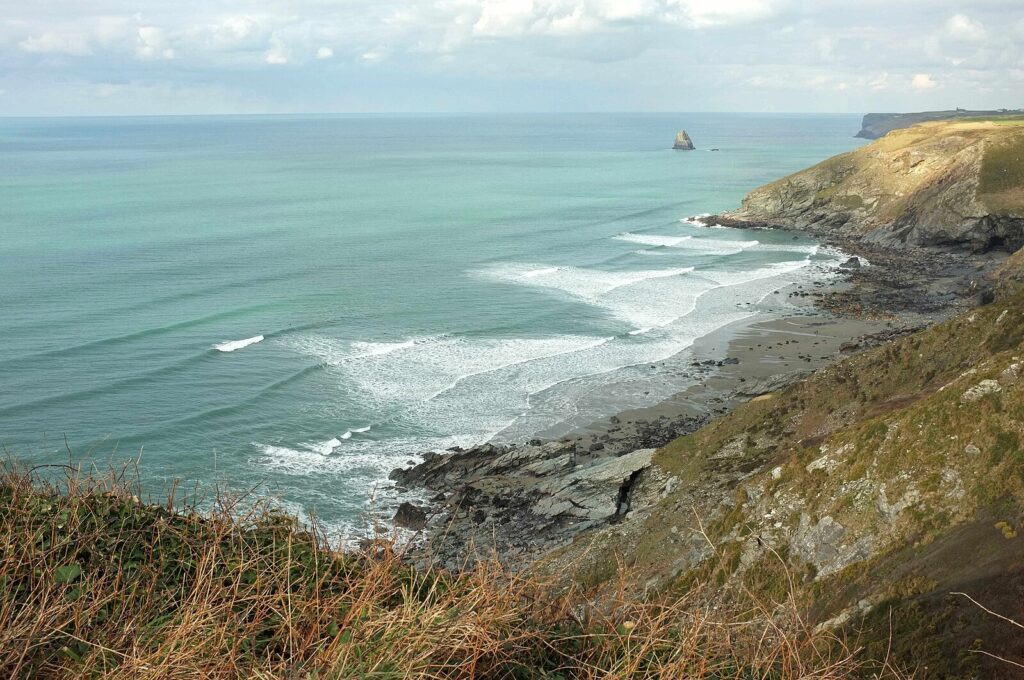 Tregardock Beach from the cliffs above