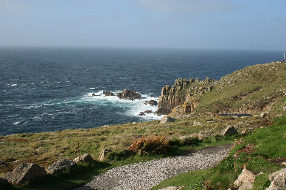 Rocky coastline and sea views at Land’s End in Cornwall