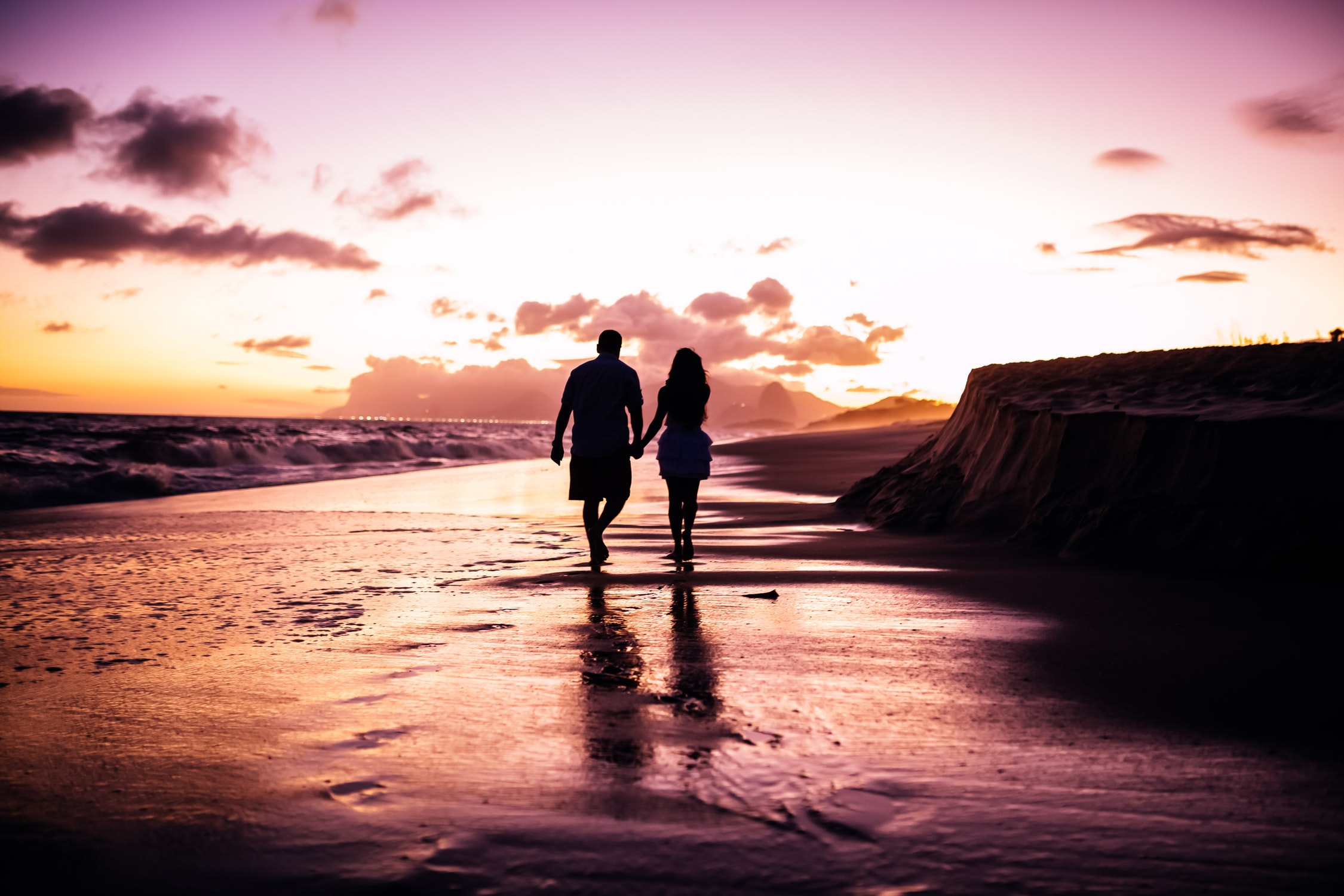 Romantic beach stroll in Cornwall