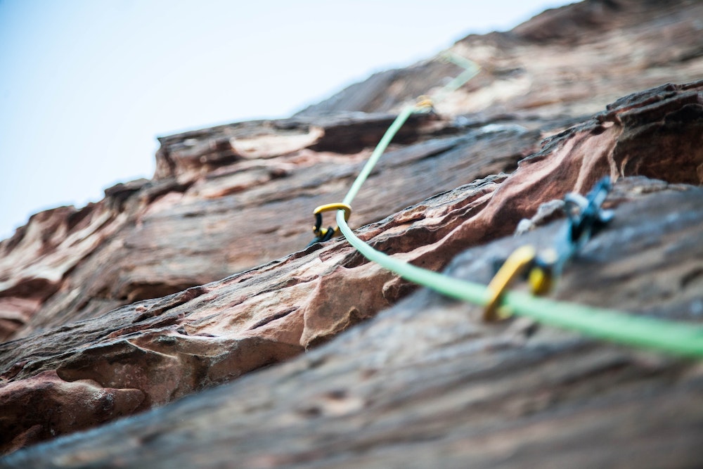 Rock climbing ropes on a rock