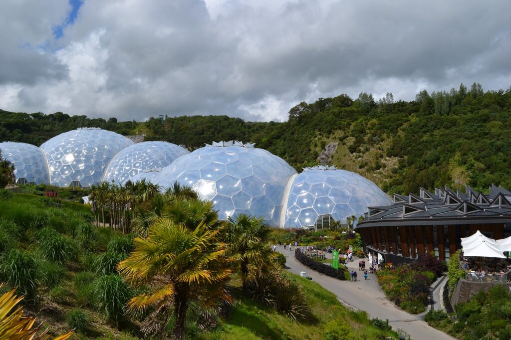 The Eden Project biomes on a sunny day