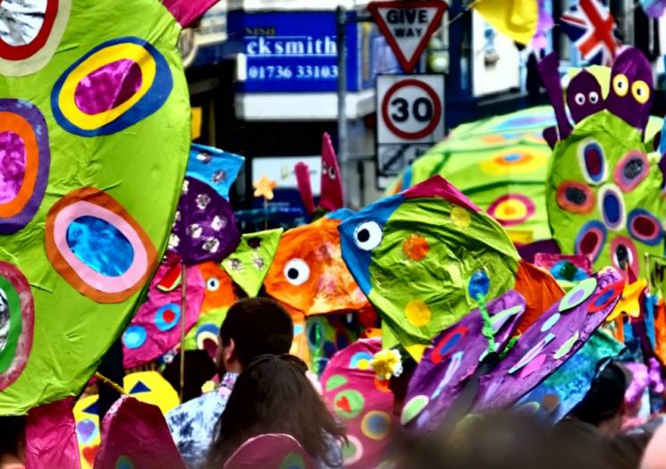 Colourful parade at the Golowan Festival