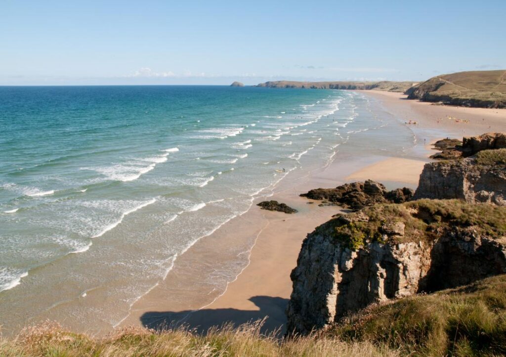 Perranporth Beach from a hilltop